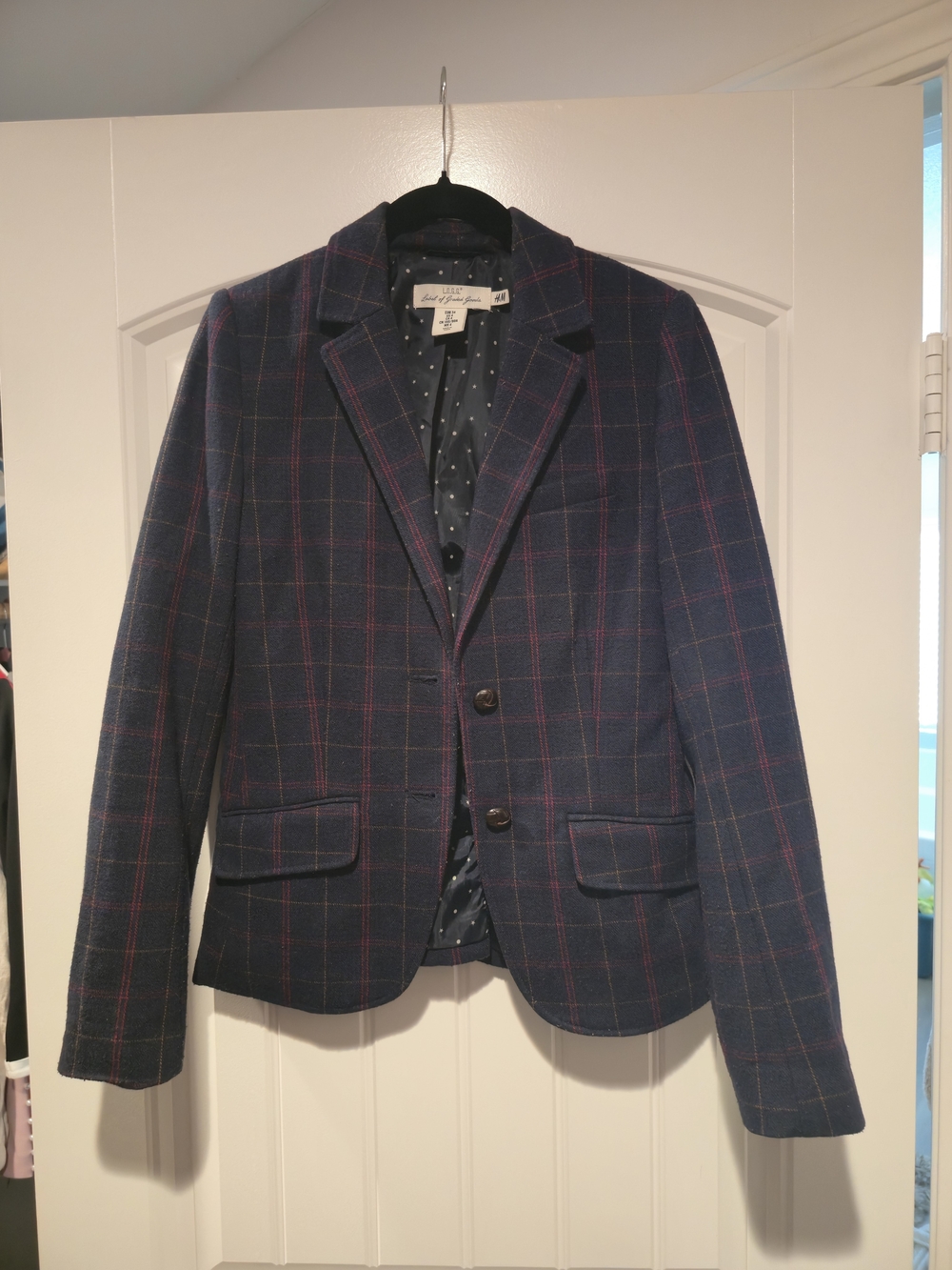Suit Navy Plaid Tailored Blazer with Red Windowpane